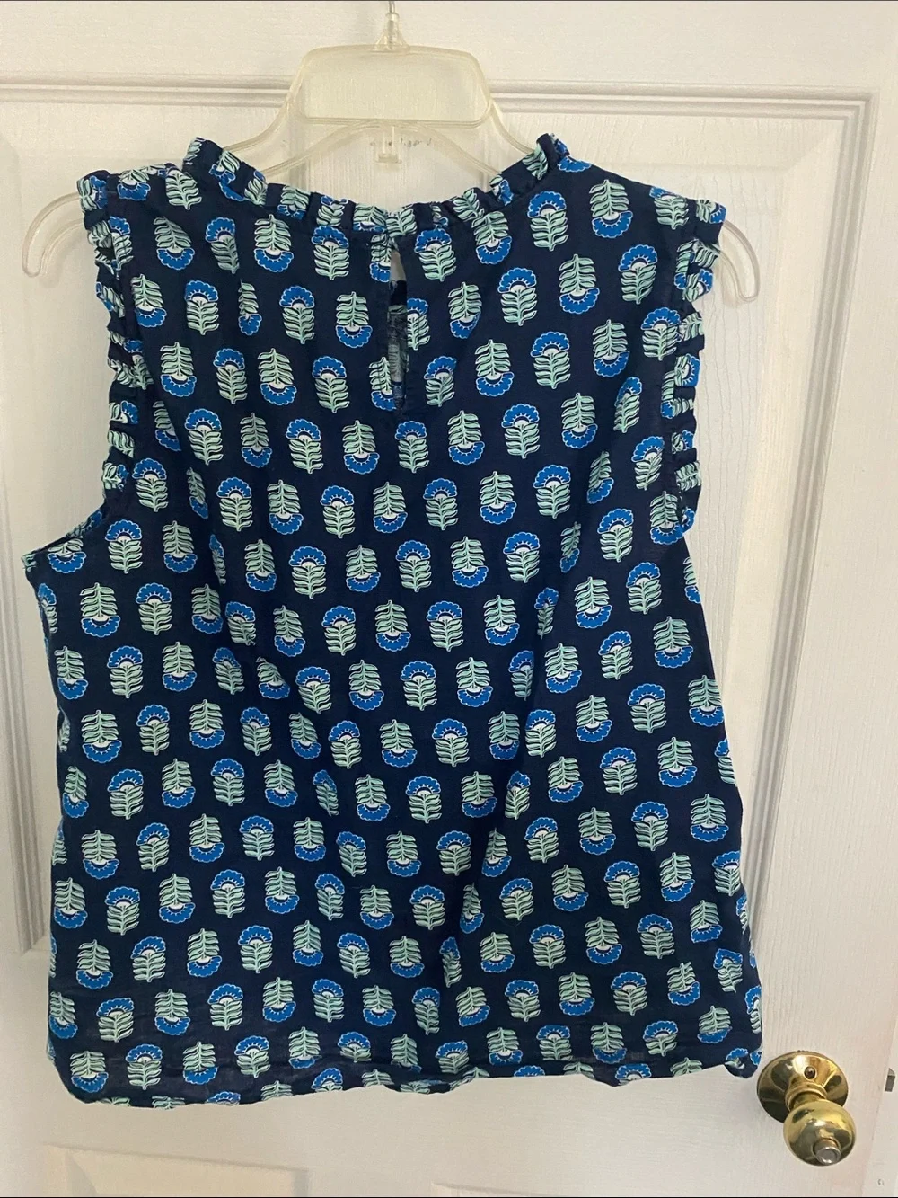 J. Crew Navy Floral-Print Sleeveless Blouse